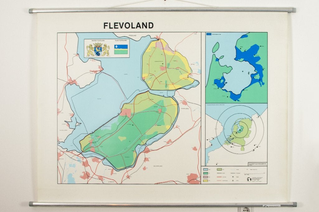 Vintage, retro schoolkaart, wandkaart provincie Flevoland, Ophalen, Aardrijkskunde
