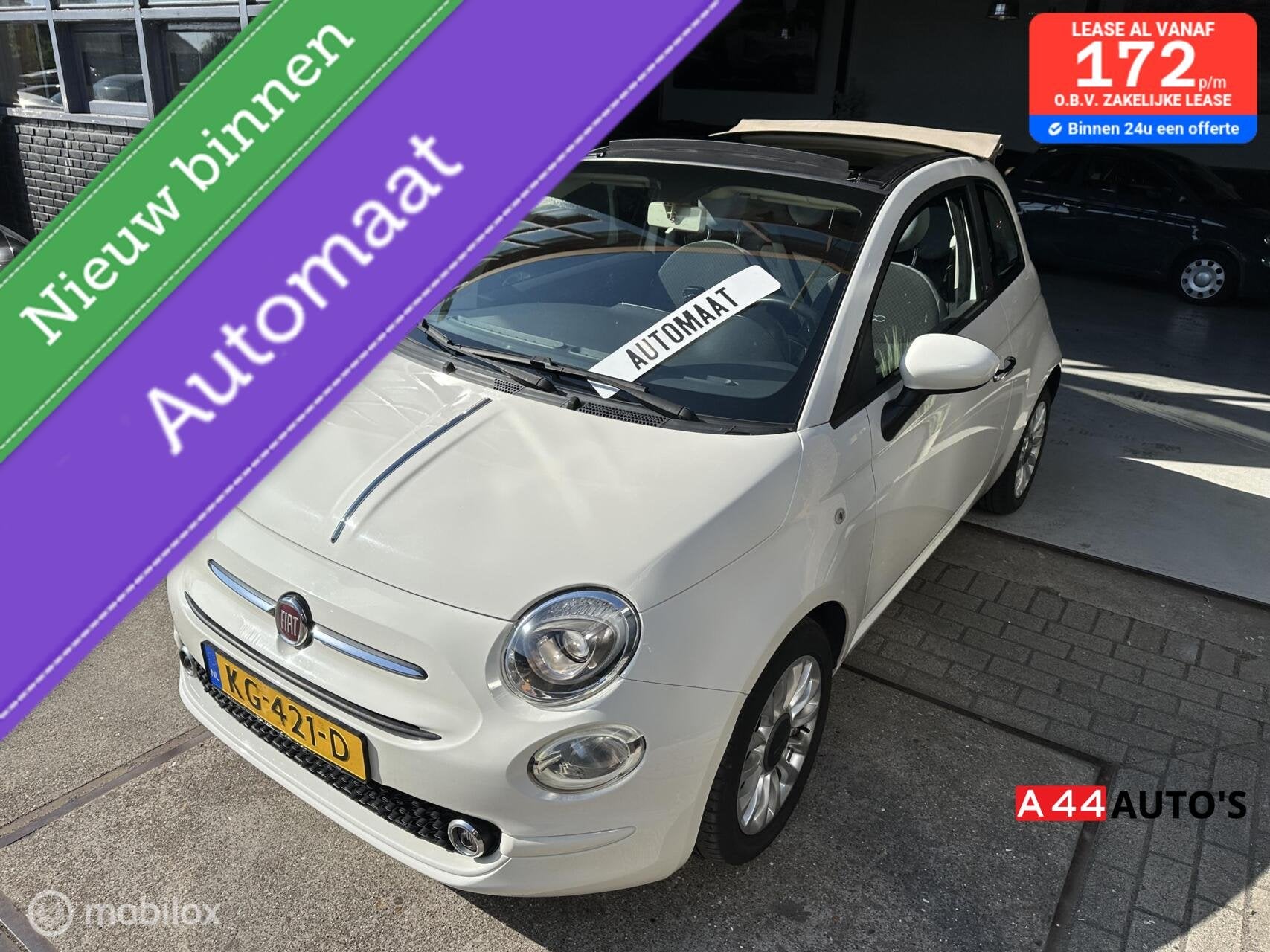 Fiat 500 0.9 TwinAir Turbo Cabriolet*NL AUTO*NAP✅*AUTOMAAT, Auto's, Stof, Cabriolet, Wit, Origineel Nederlands