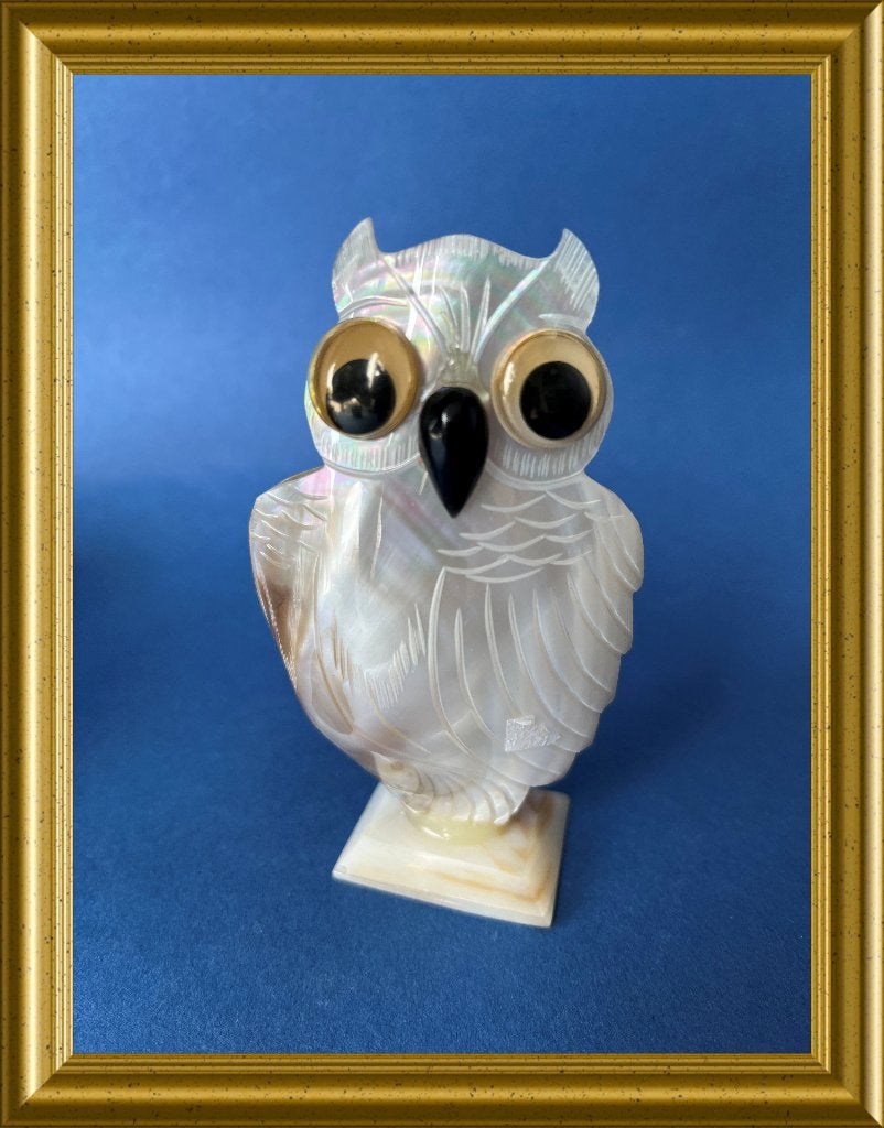 Vintage parelmoer beeldje / bakje: uil, Ophalen of Verzenden