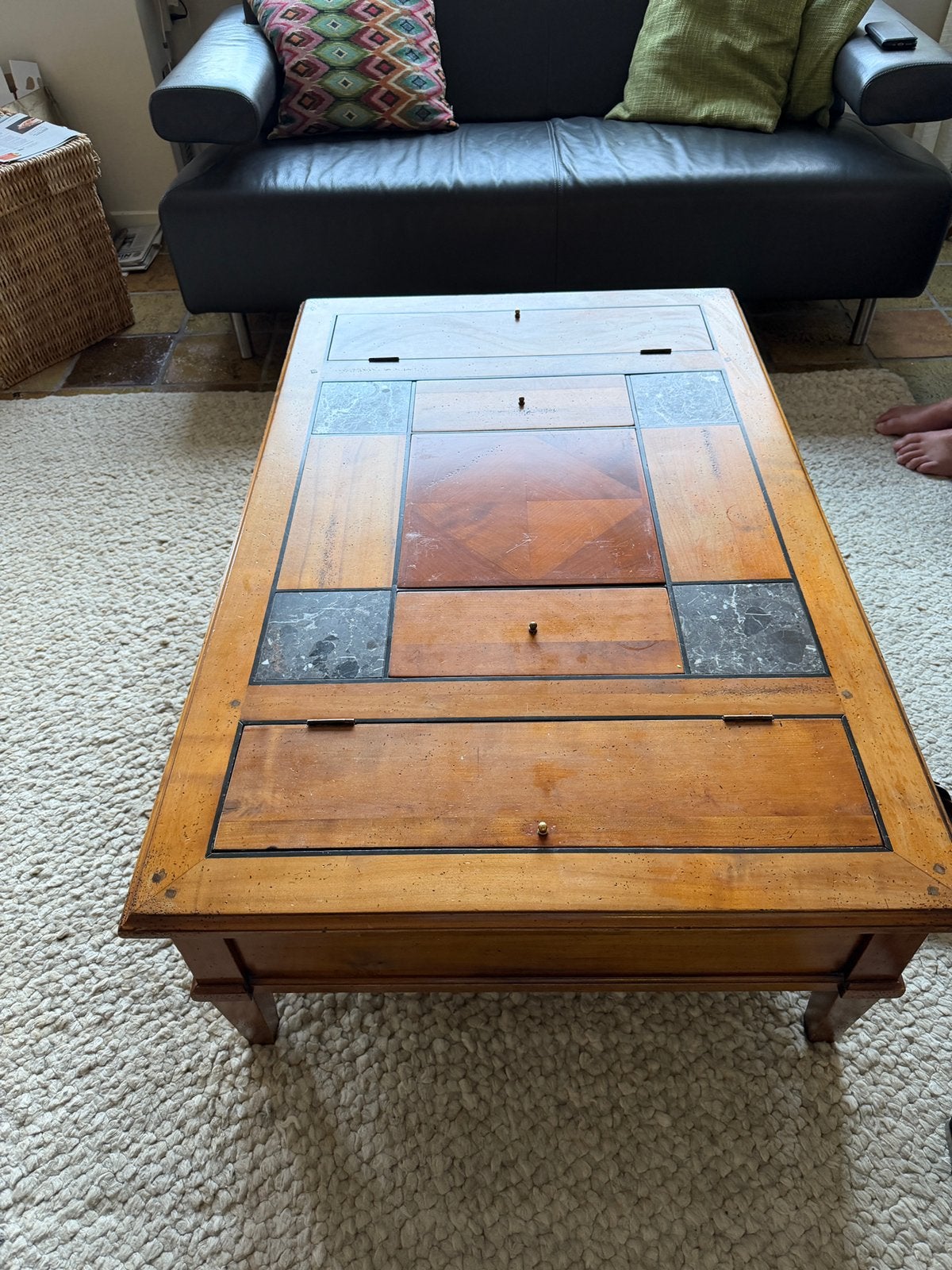 Kersen houten Salon tafel, Ophalen, 100 tot 150 cm, 50 tot 100 cm, Zo goed als nieuw