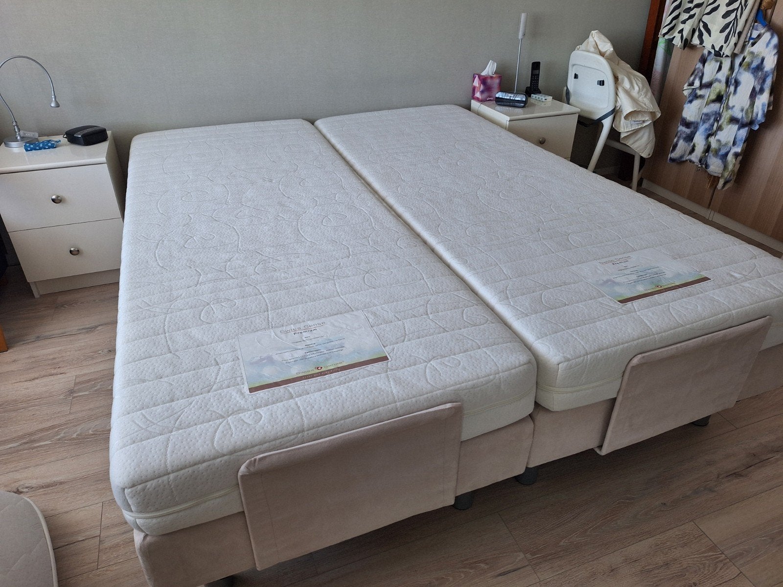 elektrische boxspring 160x200 beige, Ophalen, Gebruikt, Beige, Tweepersoons