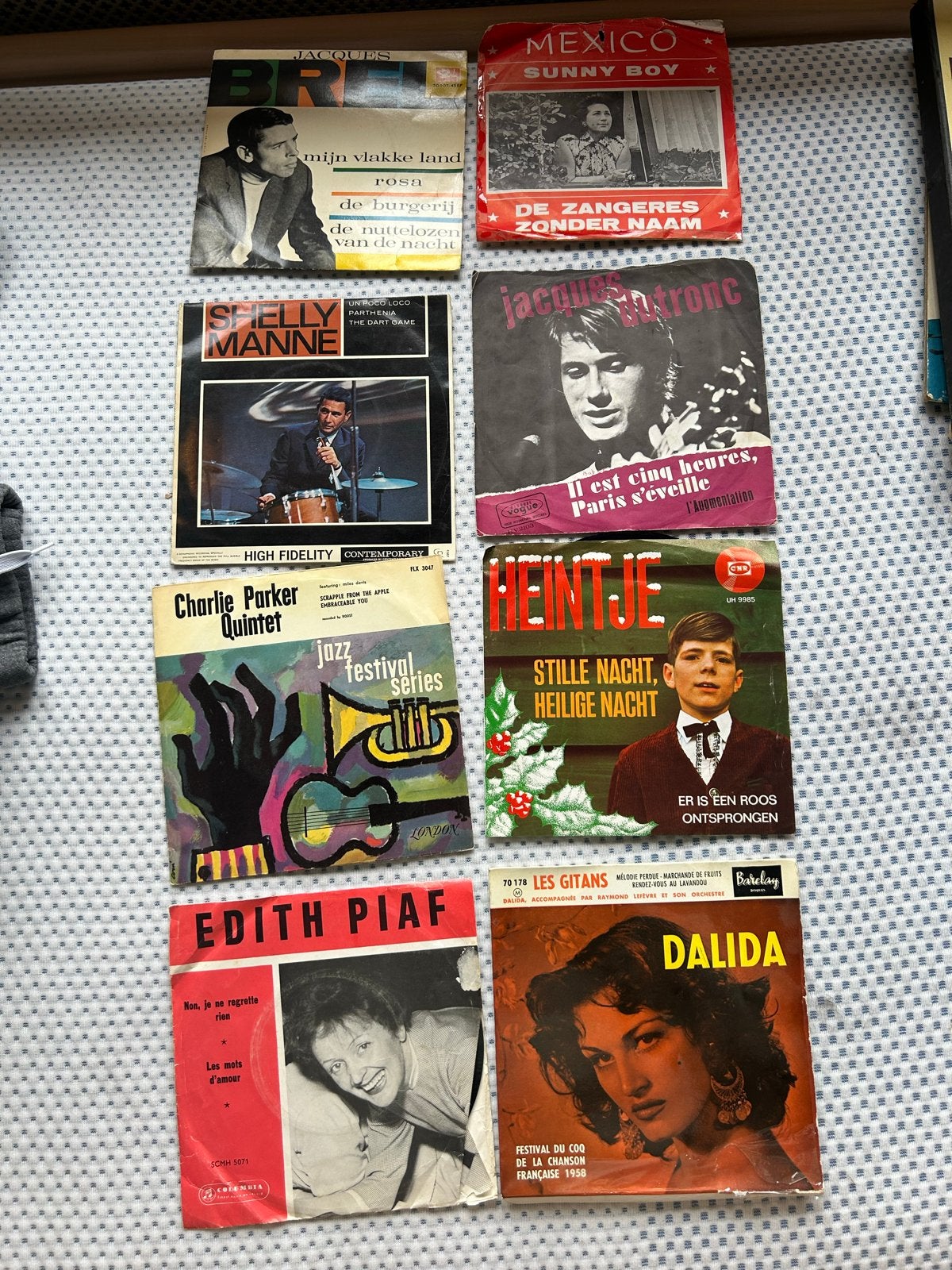 Vintage Vinyl Singles: Jacques Brel, Edith Piaf, Dalida, Hei, Gebruikt, 7 inch, Single, Ophalen of Verzenden