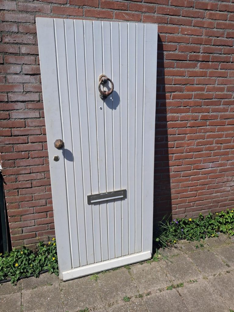 Dichte schroten deur 87.5x201 hardhout met kijkspion, Ophalen, Minder dan 80 cm, Buitendeur, 200 tot 215 cm