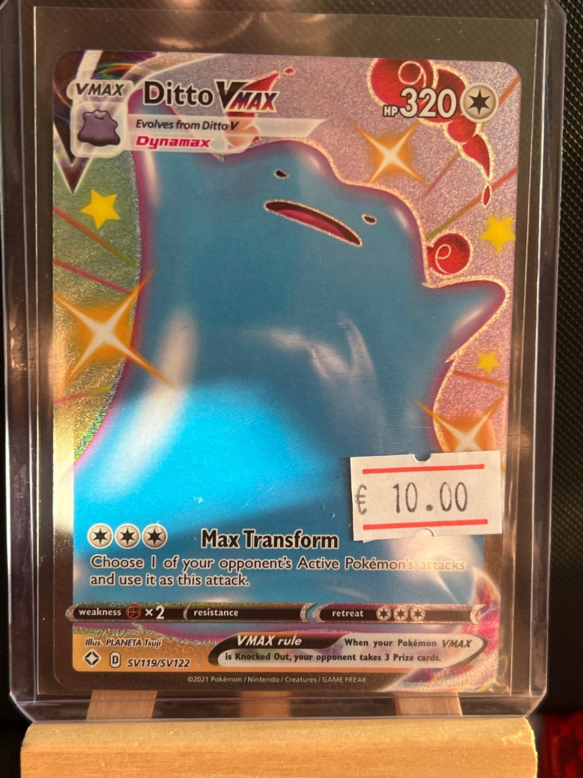 Pokémon Kaart: Ditto VMAX (SV119/SV122) Glanzend, Ophalen of Verzenden, Zo goed als nieuw, Losse kaart, Foil