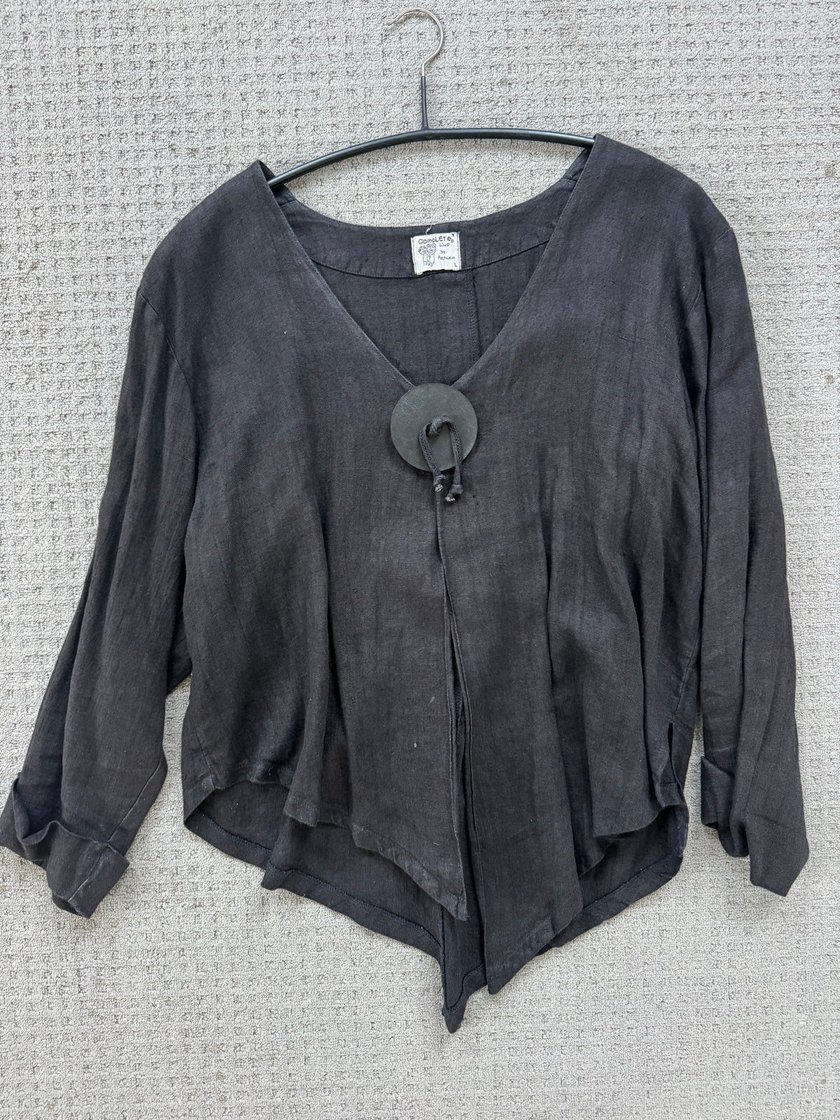 Zwart linnen hes met knoopsluiting - Maat L Completo, Kleding | Dames, Ophalen of Verzenden, Gedragen, Maat 42/44 (L), Zwart