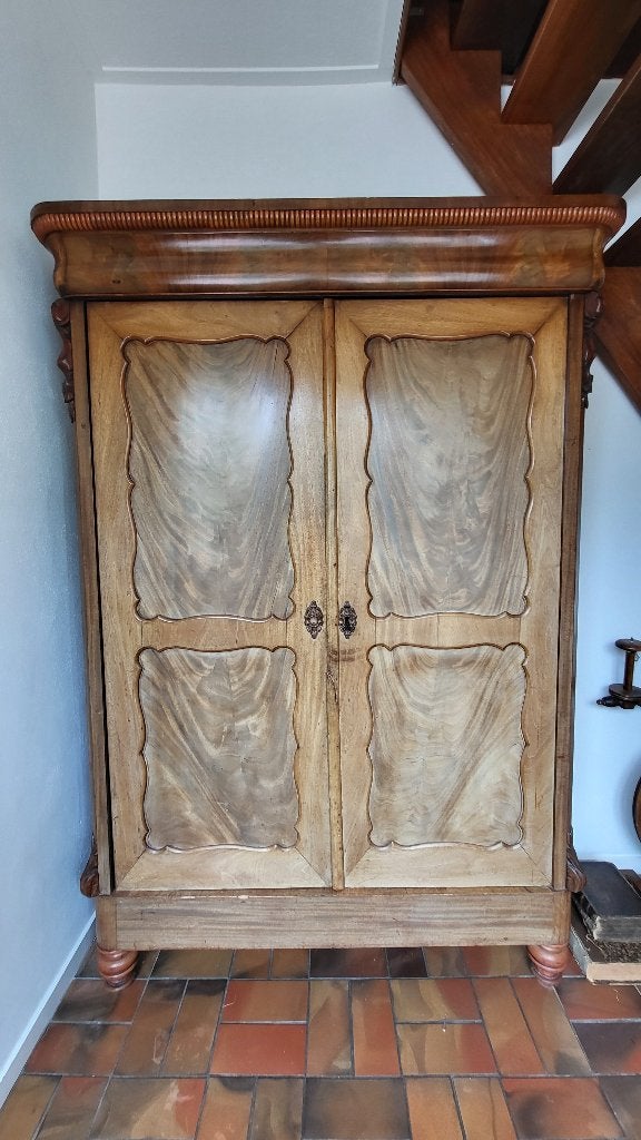 Antieke Mahoniehouten Biedermeier Kast Linnenkast, Huis en Inrichting, Ophalen, Gebruikt, 100 tot 150 cm, Met lade(s)