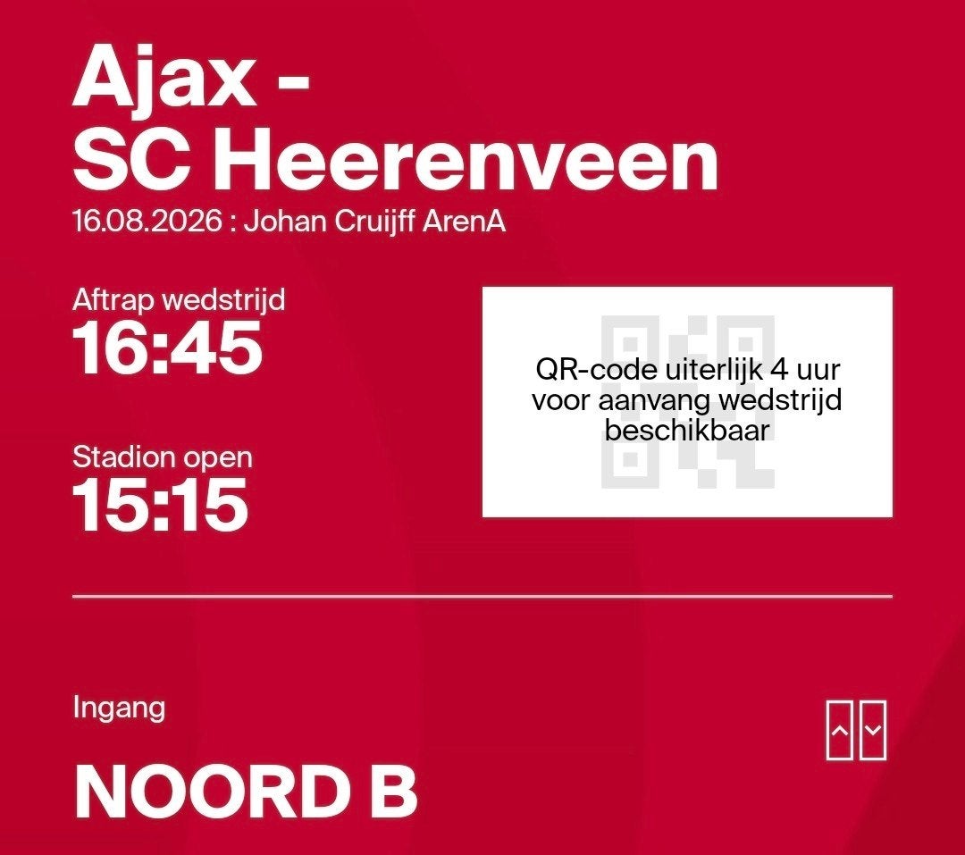 1x  Ajax - Sc Heerenveen  Vak: 115, Eén persoon, Augustus