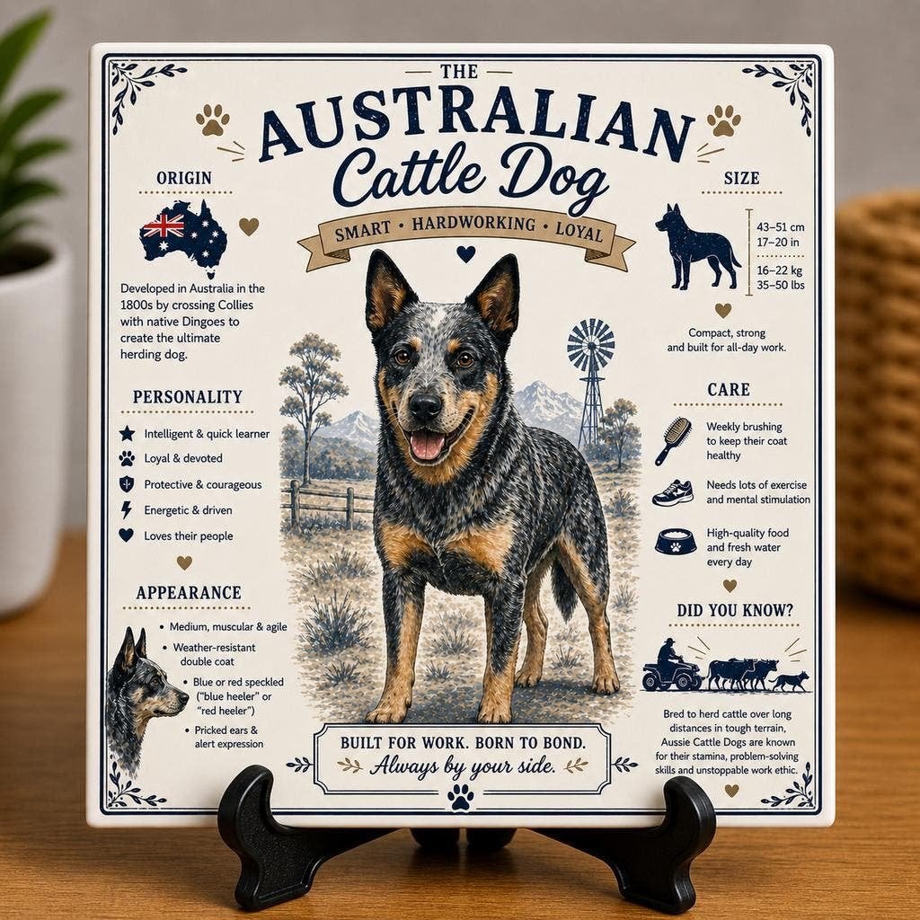 Australian Cattle Dog - Infographic Tegel, Verzenden, Nieuw