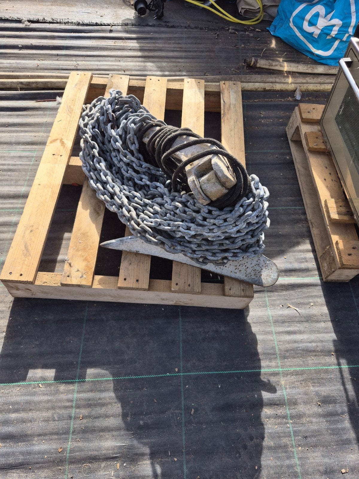 Ploeganker met 20-30m ketting, 15-20kg, Ophalen