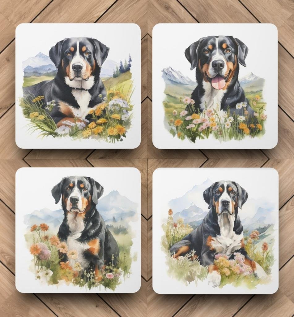Appenzeller Sennenhund Aquarel onderzetters met houder, Ophalen of Verzenden, Nieuw