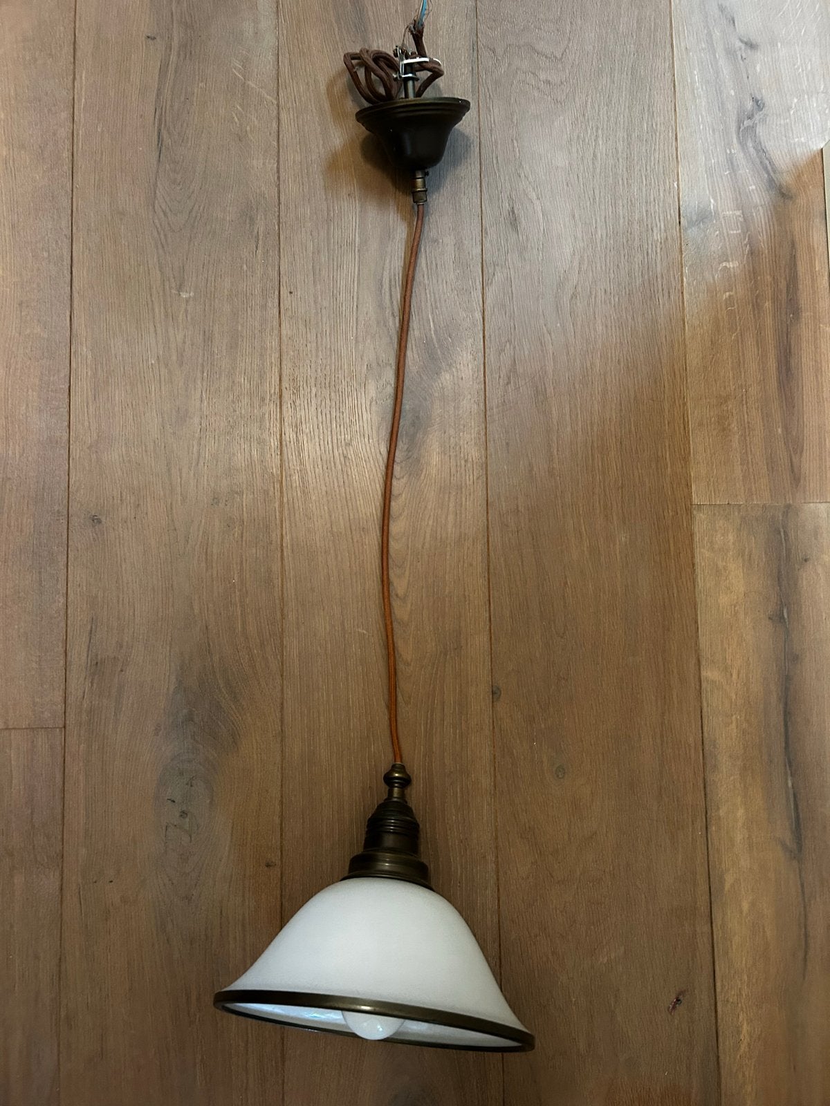 Vintage glazen hanglamp met messing details, Ophalen of Verzenden