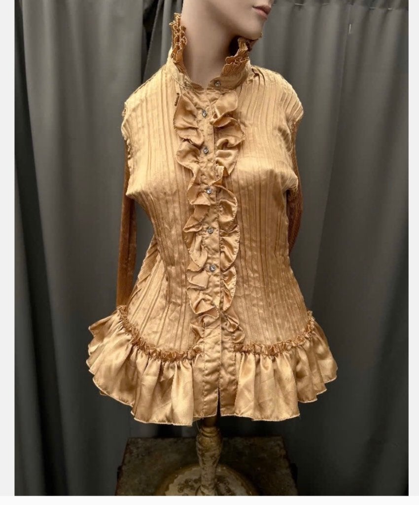 Vintage victoriaanse look Blouse, opstaande kraag, ruches, Kleding | Dames, Overige kleuren, Ophalen of Verzenden, Zo goed als nieuw