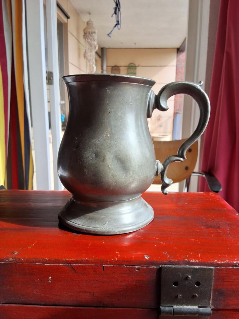Antieke Tinnen Pint - 19e Eeuw, Ophalen of Verzenden