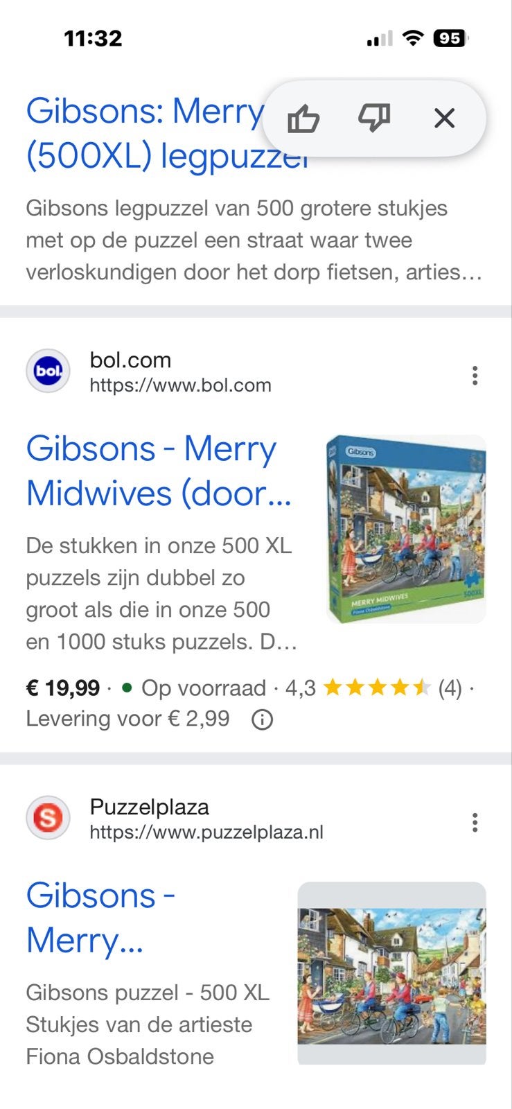 Gibsons Merry Midwives 500XL legpuzzel, Ophalen of Verzenden, 500 t/m 1500 stukjes, Zo goed als nieuw, Legpuzzel