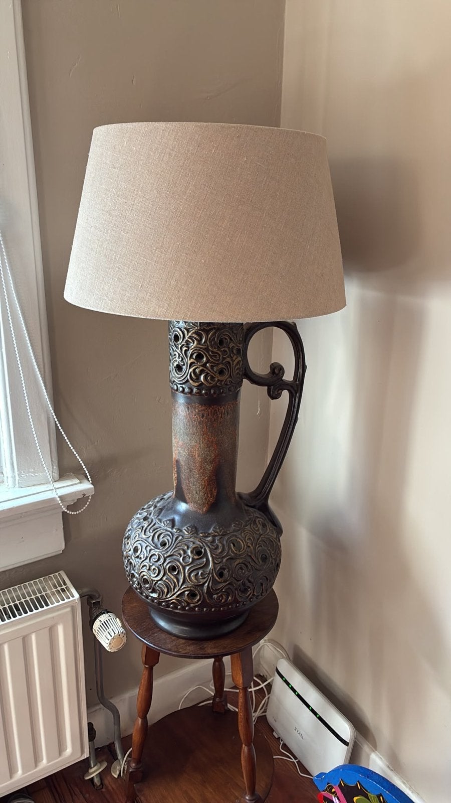 Vintage West Germany Fat Lava Lamp met Zandkleurige Kap, Ophalen