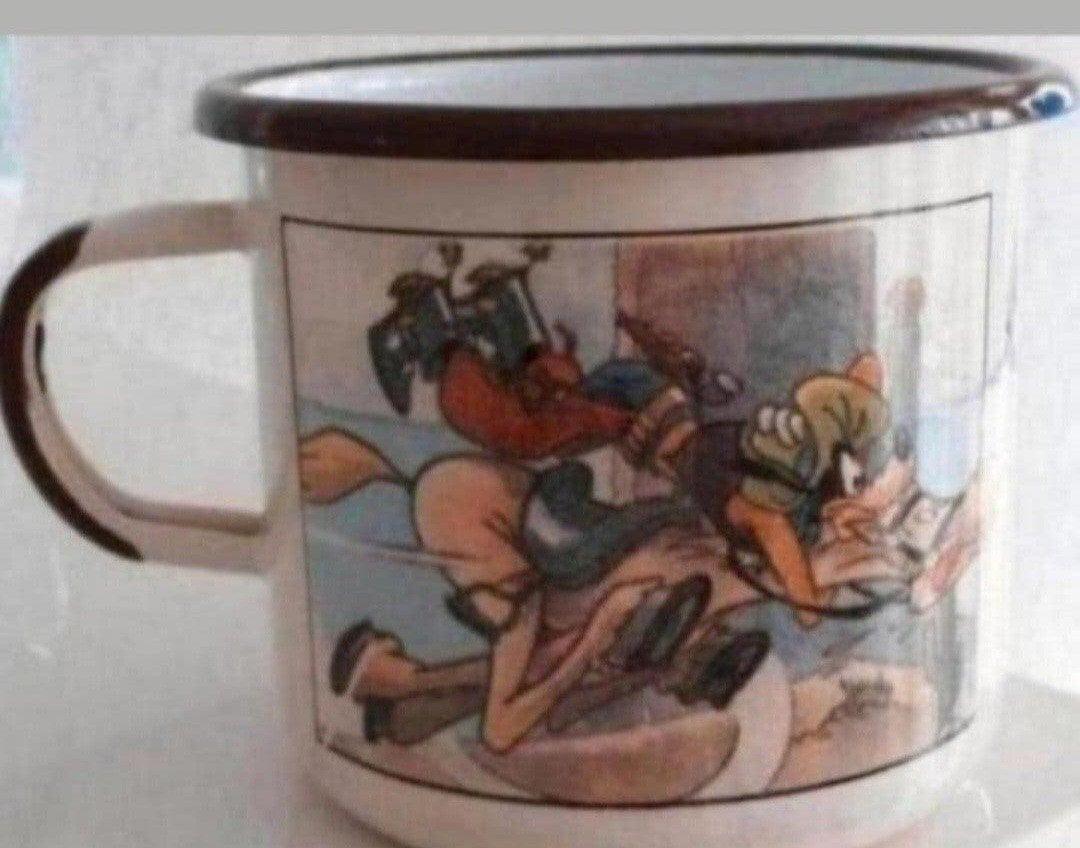 Vintage Goofy emaille mok - Disney verzamelobject, Ophalen of Verzenden, Gebruikt, Servies