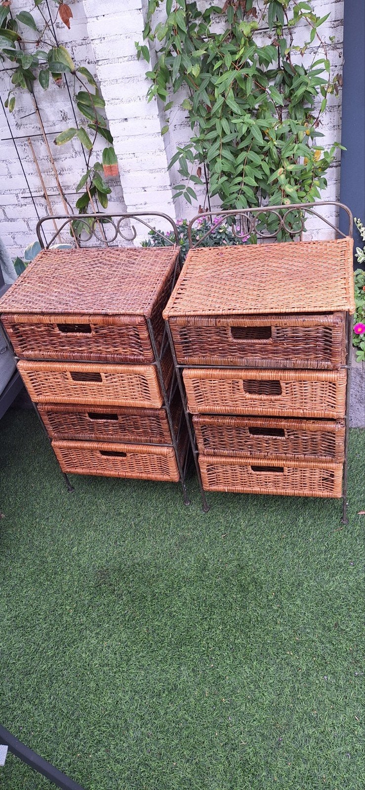 Metalen ladekasten met rieten lades, Huis en Inrichting, Kasten | Ladekasten, Ophalen, Minder dan 50 cm, Gebruikt, Bohemian
