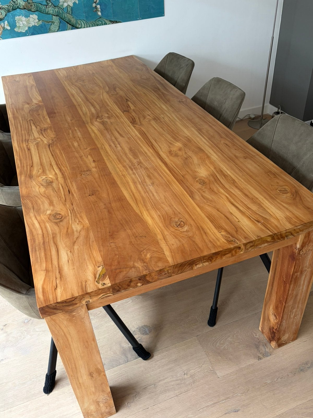Teak houten eettafel 220 x 100 cm, Ophalen, 100 tot 150 cm, 200 cm of meer, Zo goed als nieuw