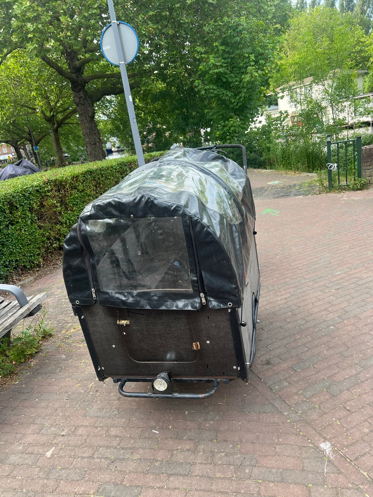 Bakfiets Kinder Garden met huif, Gebruikt, Huif, 3 kinderen, Trommelrem