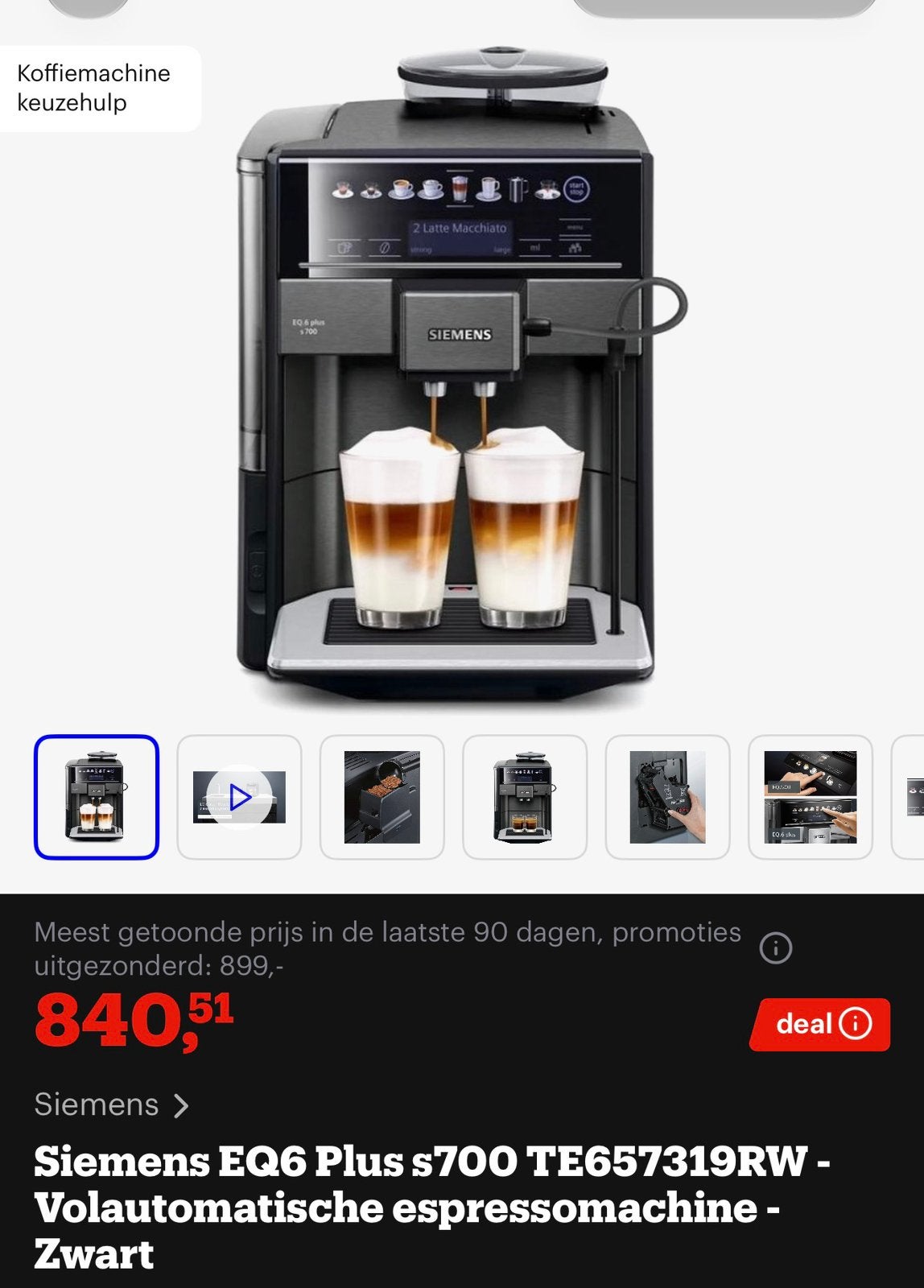 NIEUW Siemens EQ6 S700 koffie machine, Ophalen, Afneembaar waterreservoir, Koffiebonen, 4 tot 10 kopjes
