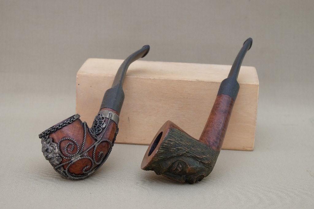 2x pijp  Real Briar en metalen filigrain ornamenten  vintage, Ophalen of Verzenden, Gebruikt, (Water)pijp