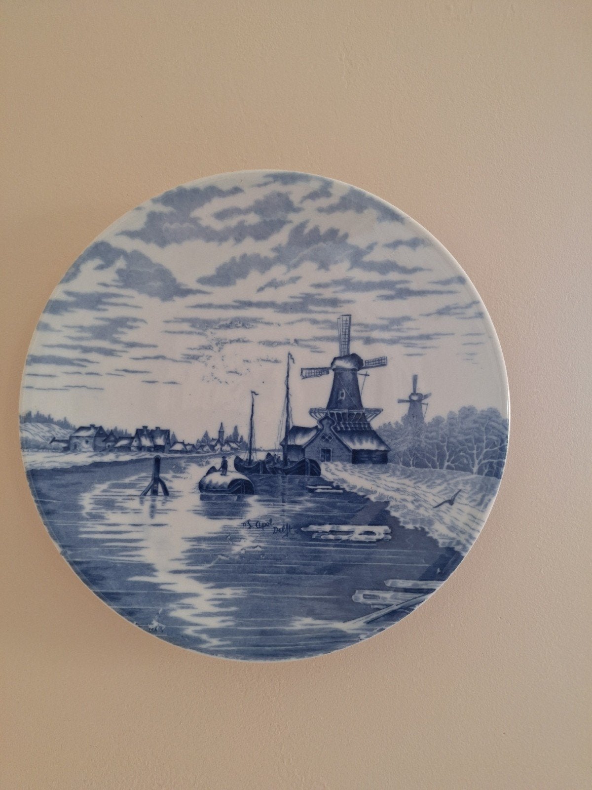 Blauw Wandbord met Hollands Landschap, Antiek en Kunst, Ophalen of Verzenden