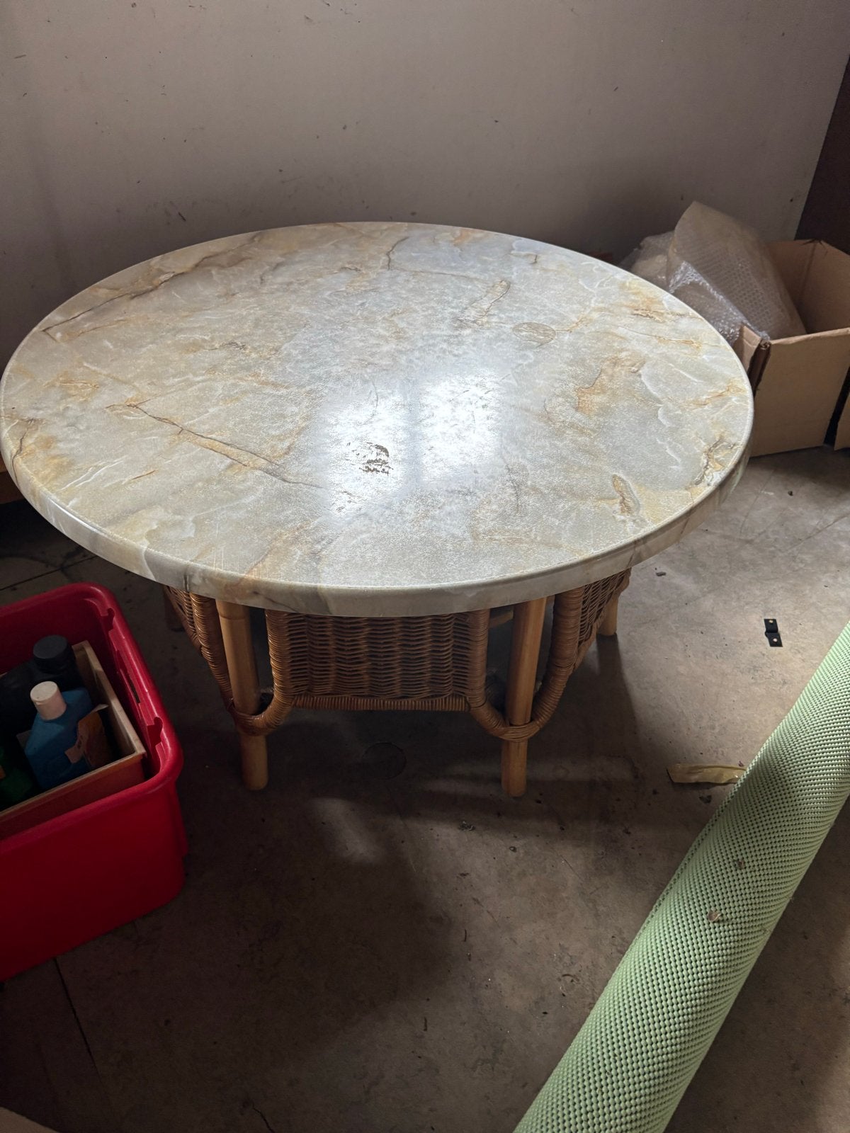 Rotan salontafel met marmerlook blad, Ophalen, Gebruikt, 50 tot 100 cm, Ovaal