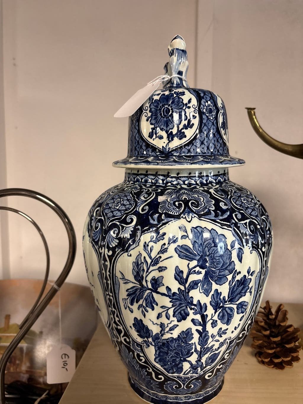 Delfts Blauwe Gemberpot met Deksel en Leeuw, Antiek en Kunst, Ophalen of Verzenden