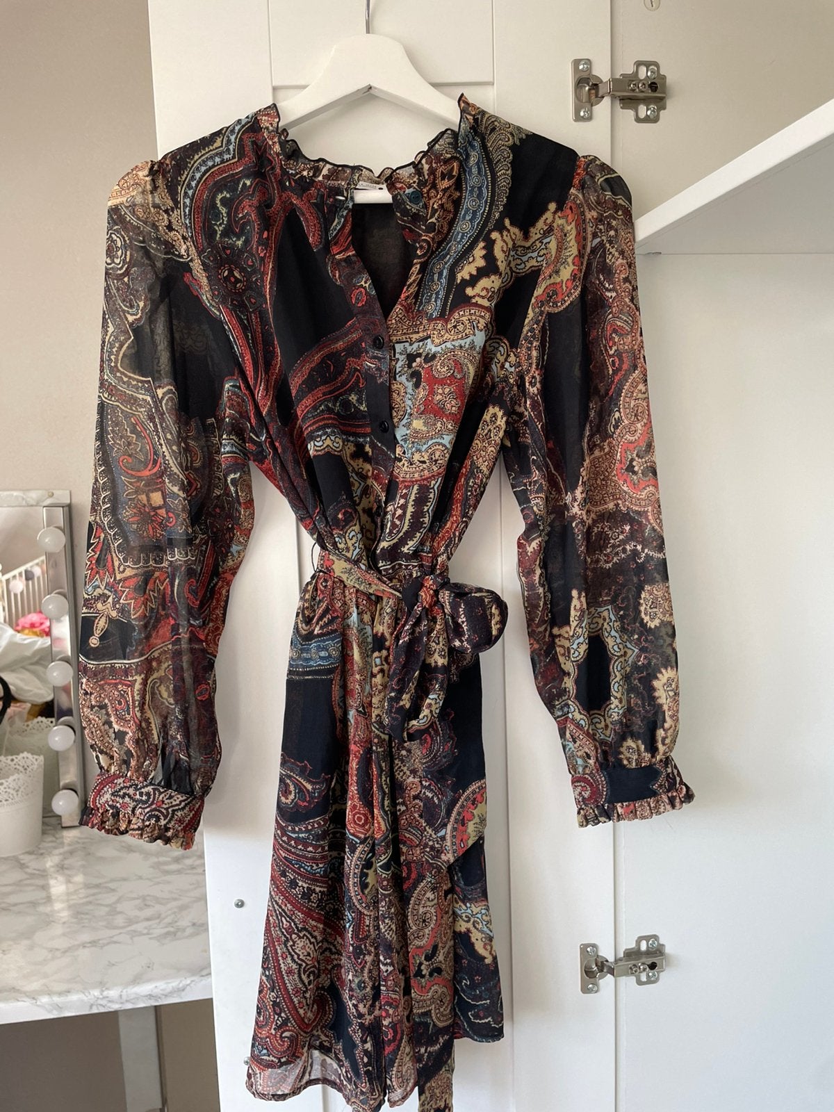 Jurkje zara blouse stof zwart met print maat s, Zwart, Ophalen of Verzenden, Zo goed als nieuw, Maat 36 (S)