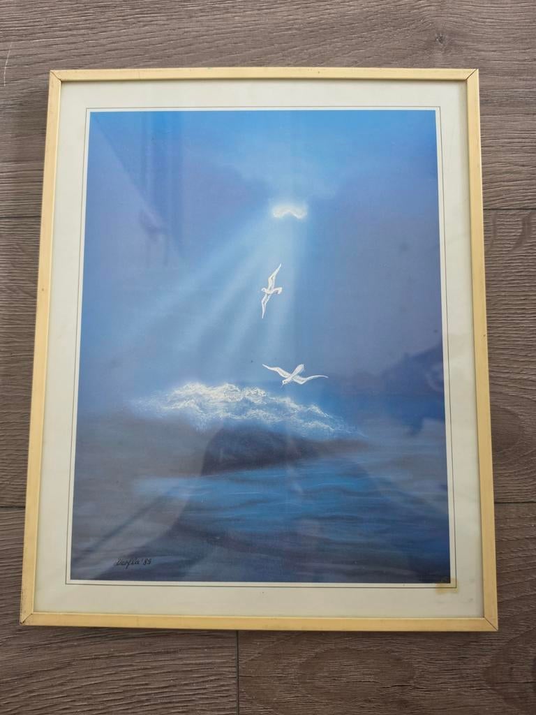 Schilderij met zeemeeuwen en zonnestralen, Antiek en Kunst, Ophalen of Verzenden