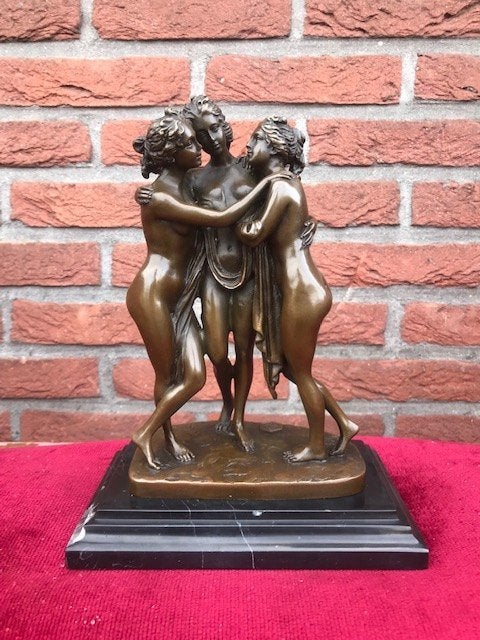 DE DRIE GRATIËN, brons en marmer, Brons, Beeld, Gemerkt, Ophalen of Verzenden