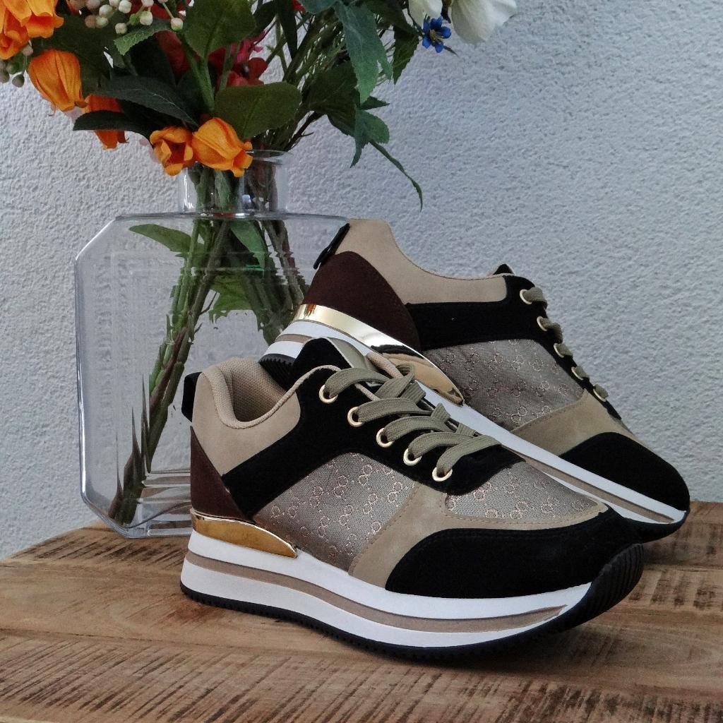Sneakers Zwart/Goud/Ecru maat 39, Verzenden, Zwart, Nieuw, Sneakers of Gympen