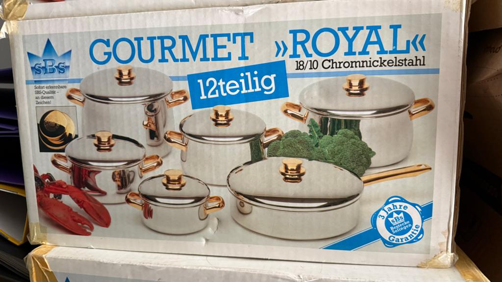SBS Gourmet Royal 12-delige pannenset 18/10 RVS, Ophalen, Nieuw, Rvs, Pannenset