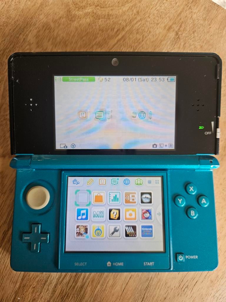 Nintendo 3DS Aqua Blauw (met Zelda Four Swords), Spelcomputers en Games, Spelcomputers | Nintendo 2DS en 3DS, Blauw, Ophalen of Verzenden