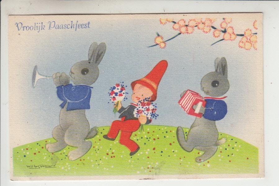 Pasen - Illustrator Willy Schermele 08, Ophalen of Verzenden, 1940 tot 1960, Gelopen, Feest(dag)
