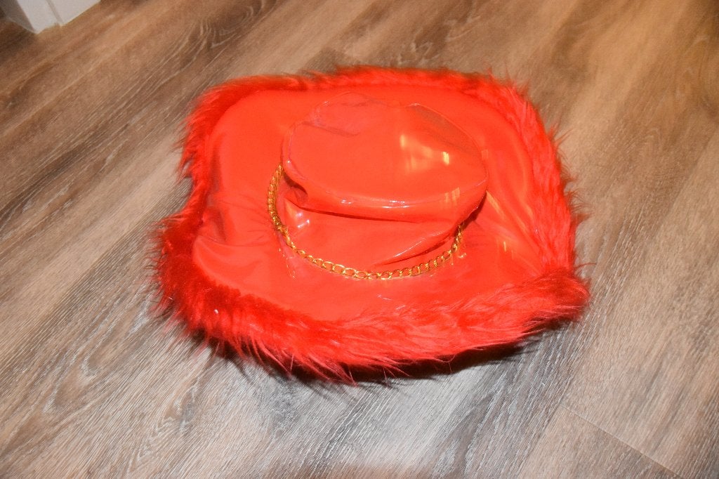 Rode lakhoed, Ophalen of Verzenden, Zo goed als nieuw, Carnaval, Accessoires