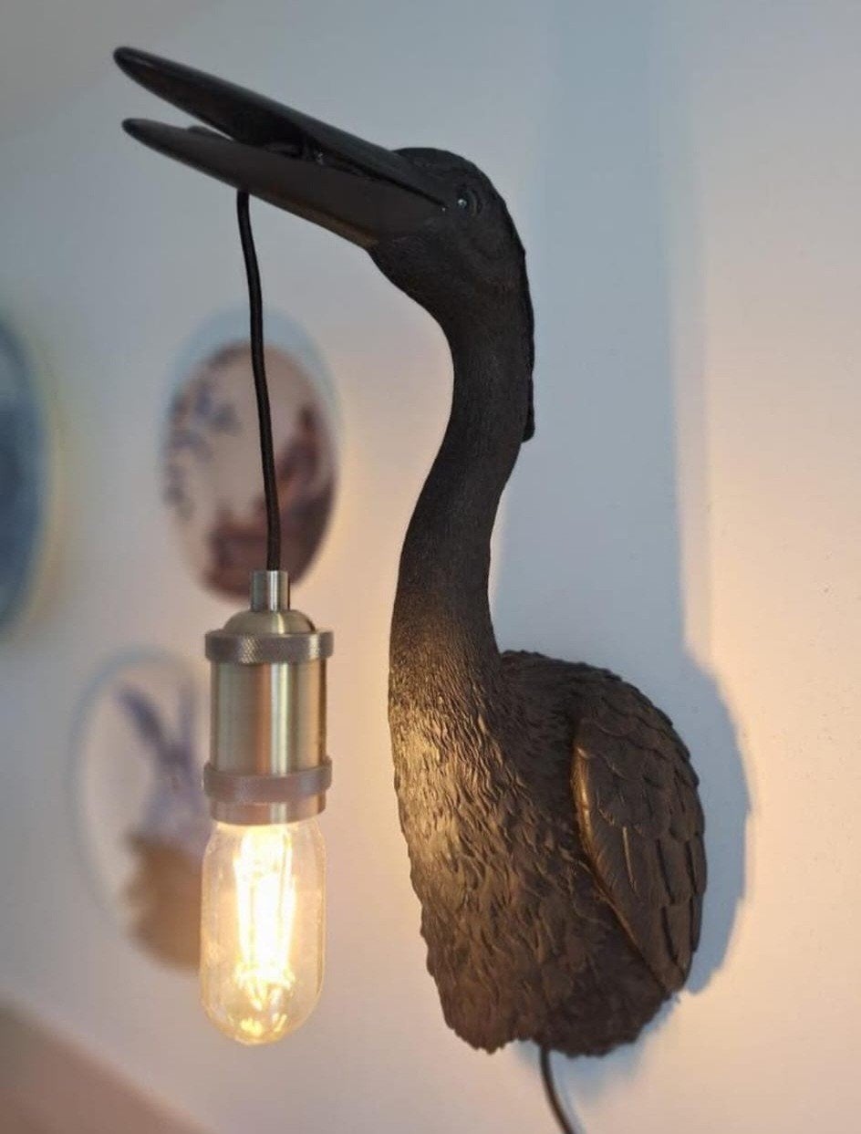 Wandlamp Zwarte Reiger - Uniek Design, Ophalen of Verzenden, Nieuw, Metaal