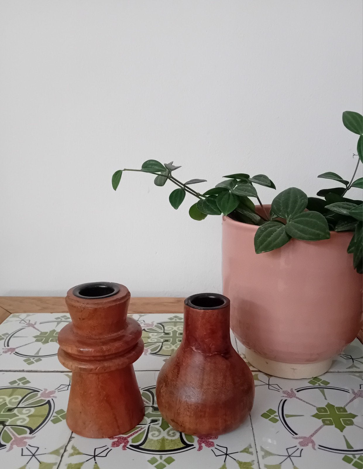 Set van 2 art deco vintage houten kandelaars, Ophalen of Verzenden