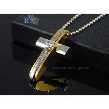 kruisje cross ketting rvs goud stalen kruisje " diamant ", Overige materialen, Nieuw, Ophalen of Verzenden, Kruis of Symbool