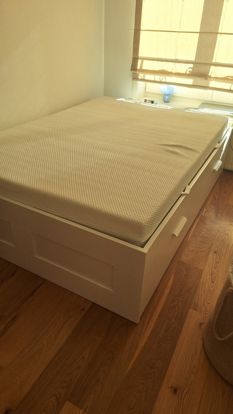 Brimnes bed with mattress, Wit, Tweepersoons, Hout, 140 cm
