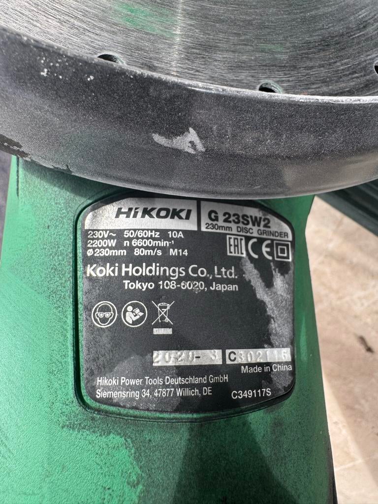 Hikoki Haakse Slijper G 23SW2 230mm - Krachtige 2200W, Doe-het-zelf en Verbouw, Gereedschap | Slijpmachines, Gebruikt, Haakse handslijpmachine
