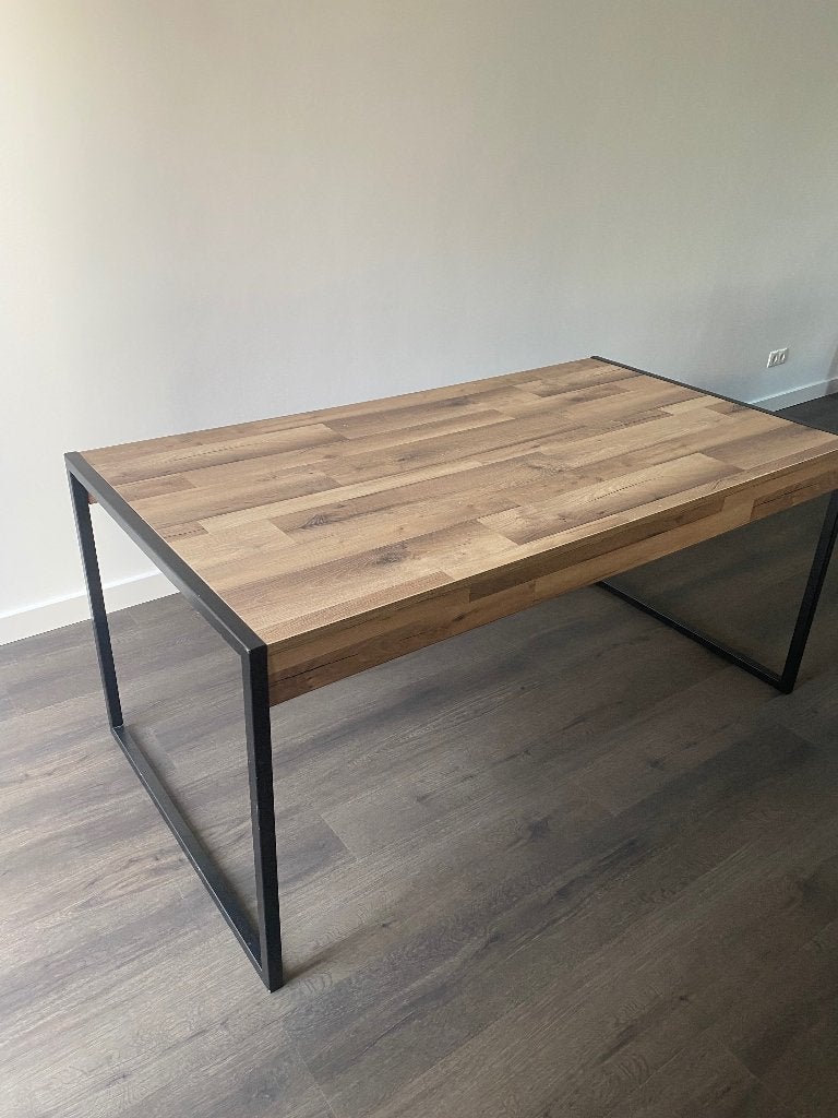 Eettafel 90x180 metalen poten industrieel, Huis en Inrichting, Tafels | Eettafels, Ophalen, Gebruikt, 50 tot 100 cm, Vijf personen of meer