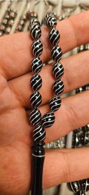 ERZURUM OLTU TESBİHLER 925AYAR GÜMÜŞ PÜSKULLÜ GÜMÜŞ İŞLEME, Ophalen of Verzenden, Nieuw, Overige kleuren, Zilver