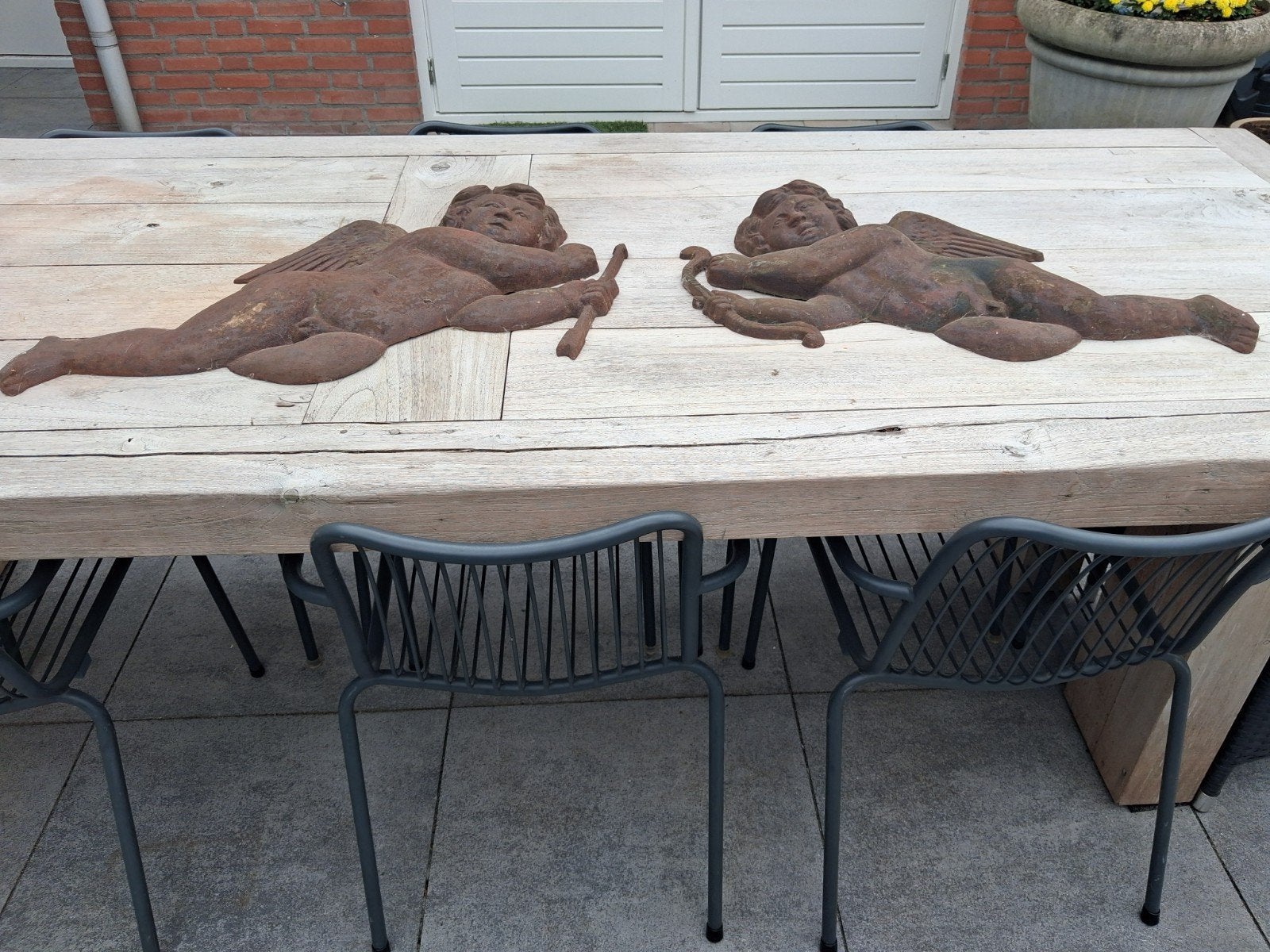 Mooie zware gietijzeren engelen, Tuin en Terras, Tuinbeelden, Ophalen, Metaal, Overige typen