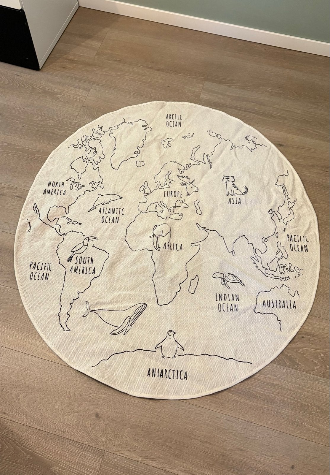H&M Home Vloerkleed Wereldkaart Rond, Rond, Ophalen of Verzenden, Zo goed als nieuw, Crème