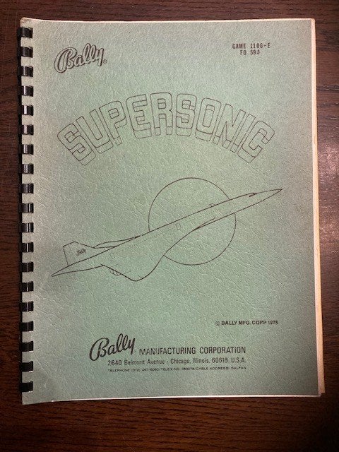 BALLY SUPERSONIC MANUAL WITH SCHEMATICS, Verzamelen, Automaten | Flipperkasten, Elektronisch, Bally, Ophalen of Verzenden, Zo goed als nieuw