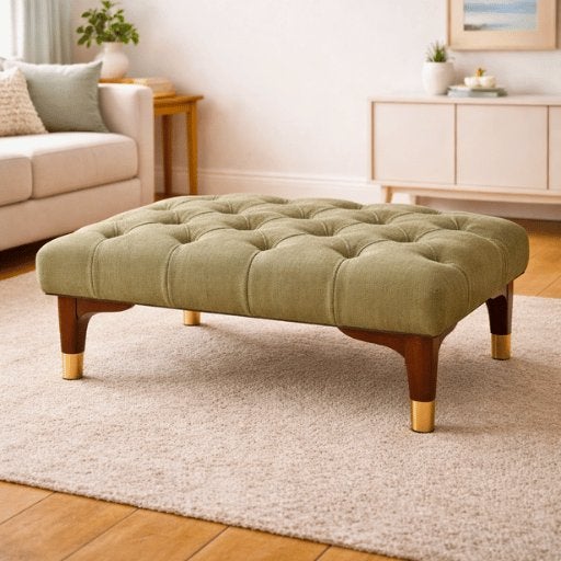 Luxe Ottoman Hocker | Capitonné Gestoffeerde Voetenbank, Ophalen, Hout, Hotel chique / Klassiek modern / Boutique hotel, 50 tot 75 cm