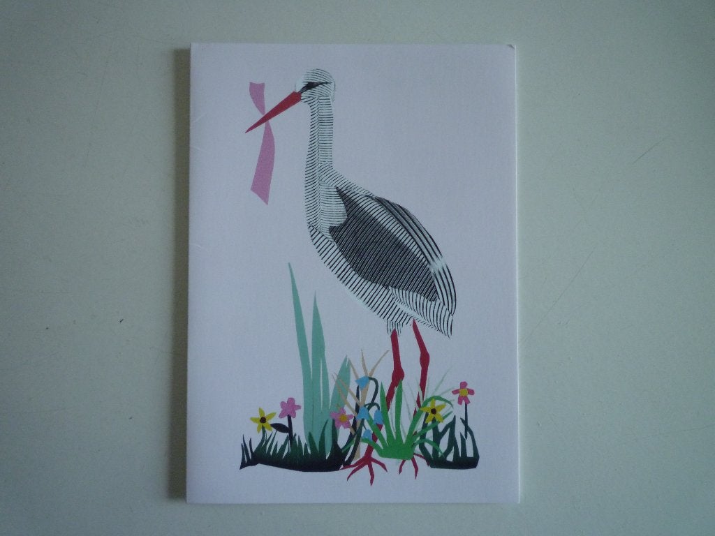 Ooievaar vogels it's a girl, Ophalen of Verzenden, Voor 1920, Vogel