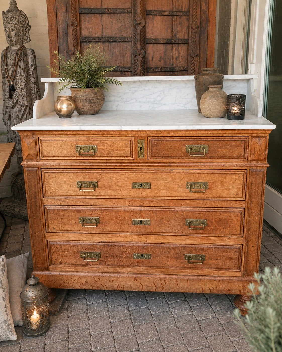 antieke commode wastafel badkamermeubel marmer vintage baby, Ophalen, 100 tot 150 cm, 3 of 4 laden, Minder dan 100 cm