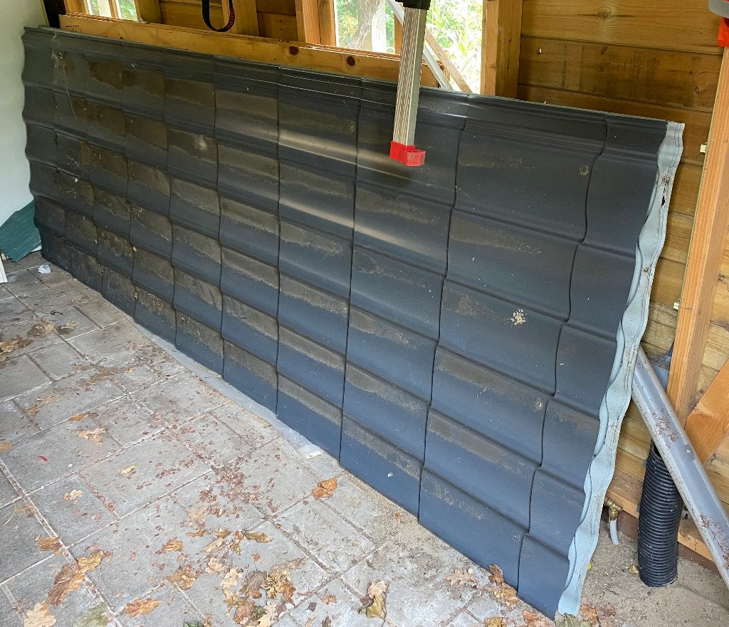 Dakplaten, Doe-het-zelf en Verbouw, Dakpannen en Dakbedekking, Gebruikt, 15 m² of meer, Metaal, Grijs